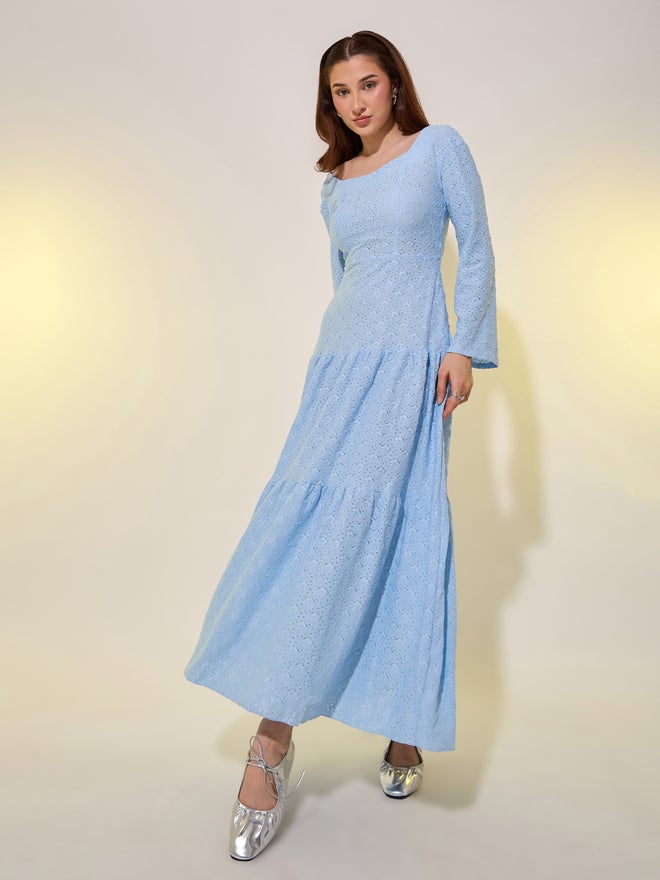 Take Two Texture Long Sleeves Square Neck Maxi Dress - Image 1