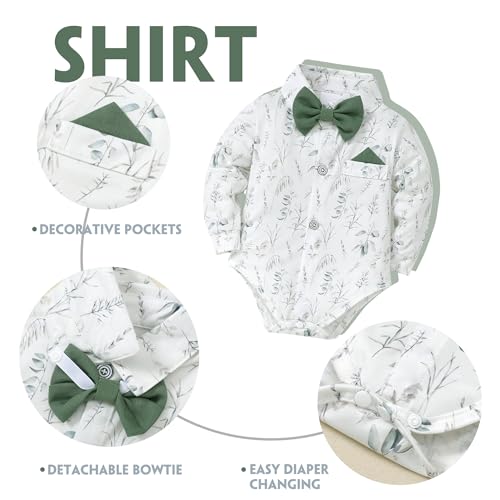 WESIDOM Baby Boy Clothes 0-24M Newborn Infant Gentleman Outfit, Shirt+Bowtie+Beret+Suspender Pant Baby boy Suit Clothing Set - Image 5