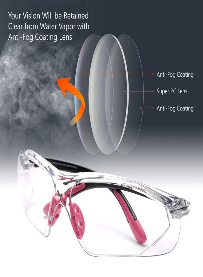 SAFEYEAR Women Safety GlAnti Fog Lens,HD Clear Scratch Resistant Work Glwith Adjustable Straps for Lady, No-Slip Grips,VU Protection for DIY, Lab, Welding,Chemistry(Pink) - Image 2