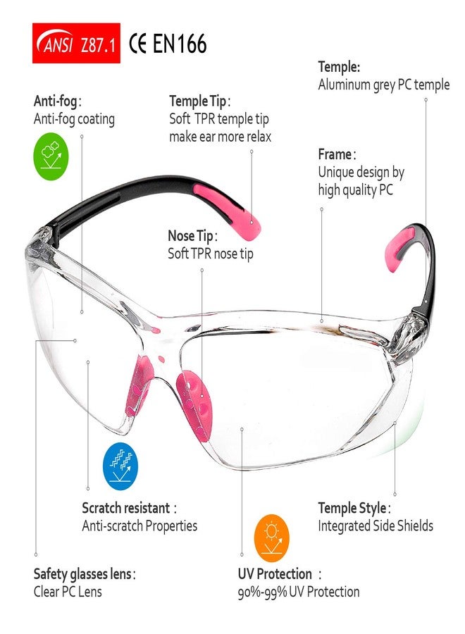 SAFEYEAR Women Safety GlAnti Fog Lens,HD Clear Scratch Resistant Work Glwith Adjustable Straps for Lady, No-Slip Grips,VU Protection for DIY, Lab, Welding,Chemistry(Pink) - Image 4