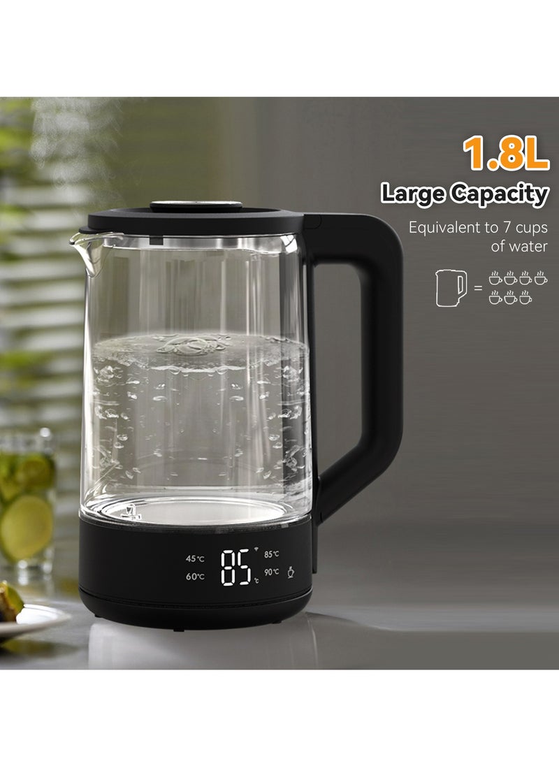 Perfin Electric Kettle Temperature control 1.8L 2200W Glass Kettle with 5 Preset Options& LED Display, Rapid Boil，Keep Warm Function, Water Kettle for Tea& Coffee  - Image 2