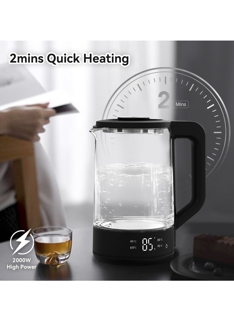Perfin Electric Kettle Temperature control 1.8L 2200W Glass Kettle with 5 Preset Options& LED Display, Rapid Boil，Keep Warm Function, Water Kettle for Tea& Coffee  - Image 3