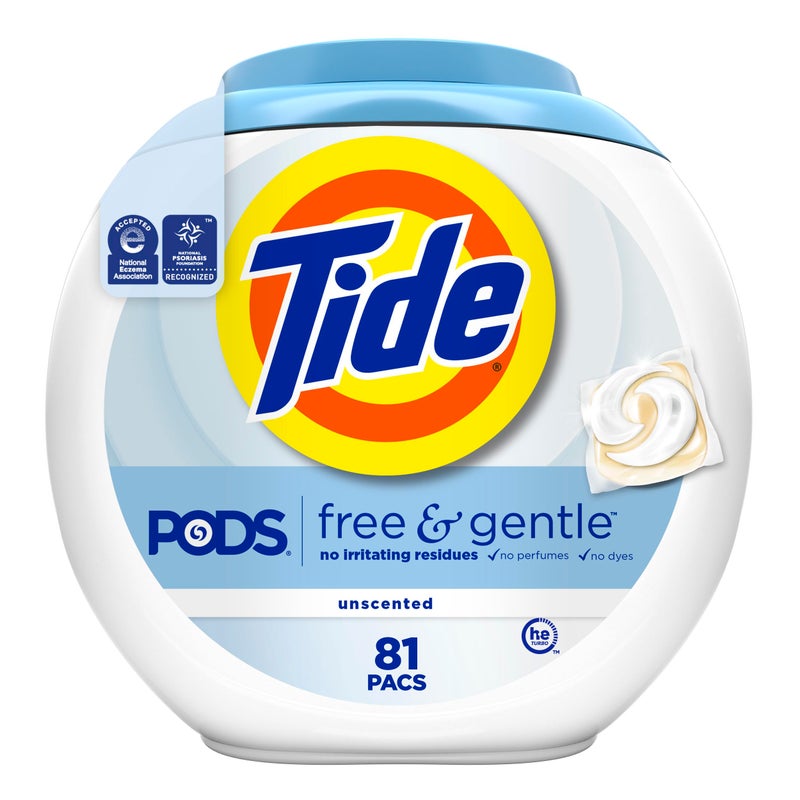 Tide PODS Free & Gentle Laundry Detergent Soap Pacs, 81 Count, Tide PODS Laundry Detergent - Image 1