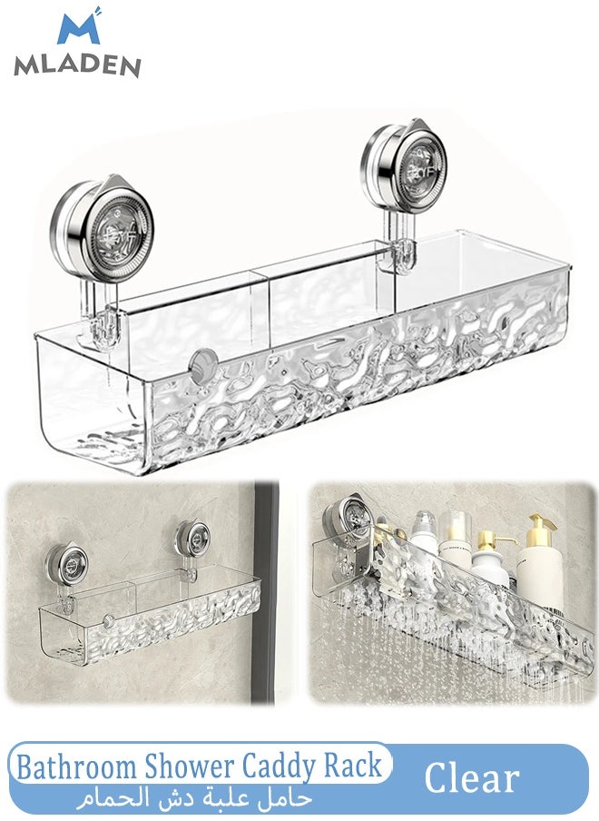 MLADEN Wall-Mounted Bathroom Shower Caddy with 4 Hooks,Transparent Bathroom Storage Rack Makeup Organizer Suction Cup Style Bathroom Organizer,Large Capacity Hanging Bathroom Storage Shelf No Drilling Bathroom Shower Shelf,Rustproof Shower Shelf for Bathroom, Dorm, Toilet, Kitchen  - Image 1