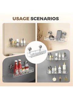 MLADEN Wall-Mounted Bathroom Shower Caddy with 4 Hooks,Transparent Bathroom Storage Rack Makeup Organizer Suction Cup Style Bathroom Organizer,Large Capacity Hanging Bathroom Storage Shelf No Drilling Bathroom Shower Shelf,Rustproof Shower Shelf for Bathroom, Dorm, Toilet, Kitchen  - Image 5
