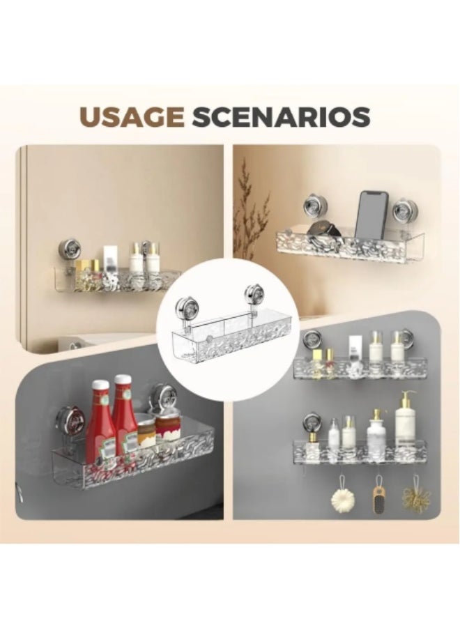 MLADEN Wall-Mounted Bathroom Shower Caddy with 4 Hooks,Transparent Bathroom Storage Rack Makeup Organizer Suction Cup Style Bathroom Organizer,Large Capacity Hanging Bathroom Storage Shelf No Drilling Bathroom Shower Shelf,Rustproof Shower Shelf for Bathroom, Dorm, Toilet, Kitchen  - Image 5