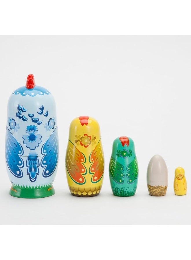 Bits and Pieces - "Hazel & Friends Nesting Chickens - Hand Painted Wooden Nesting Dolls - Matryoshka - Set of 5 Dolls from 5-1/2" Tall - Image 5