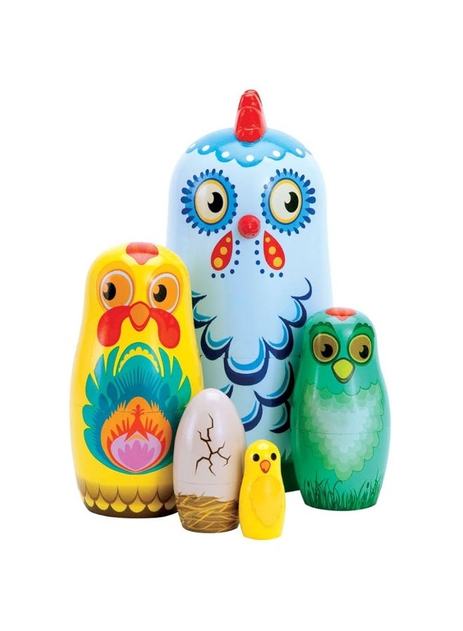 Bits and Pieces - "Hazel & Friends Nesting Chickens - Hand Painted Wooden Nesting Dolls - Matryoshka - Set of 5 Dolls from 5-1/2" Tall - Image 3