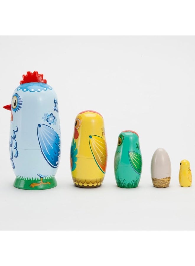 Bits and Pieces - "Hazel & Friends Nesting Chickens - Hand Painted Wooden Nesting Dolls - Matryoshka - Set of 5 Dolls from 5-1/2" Tall - Image 2