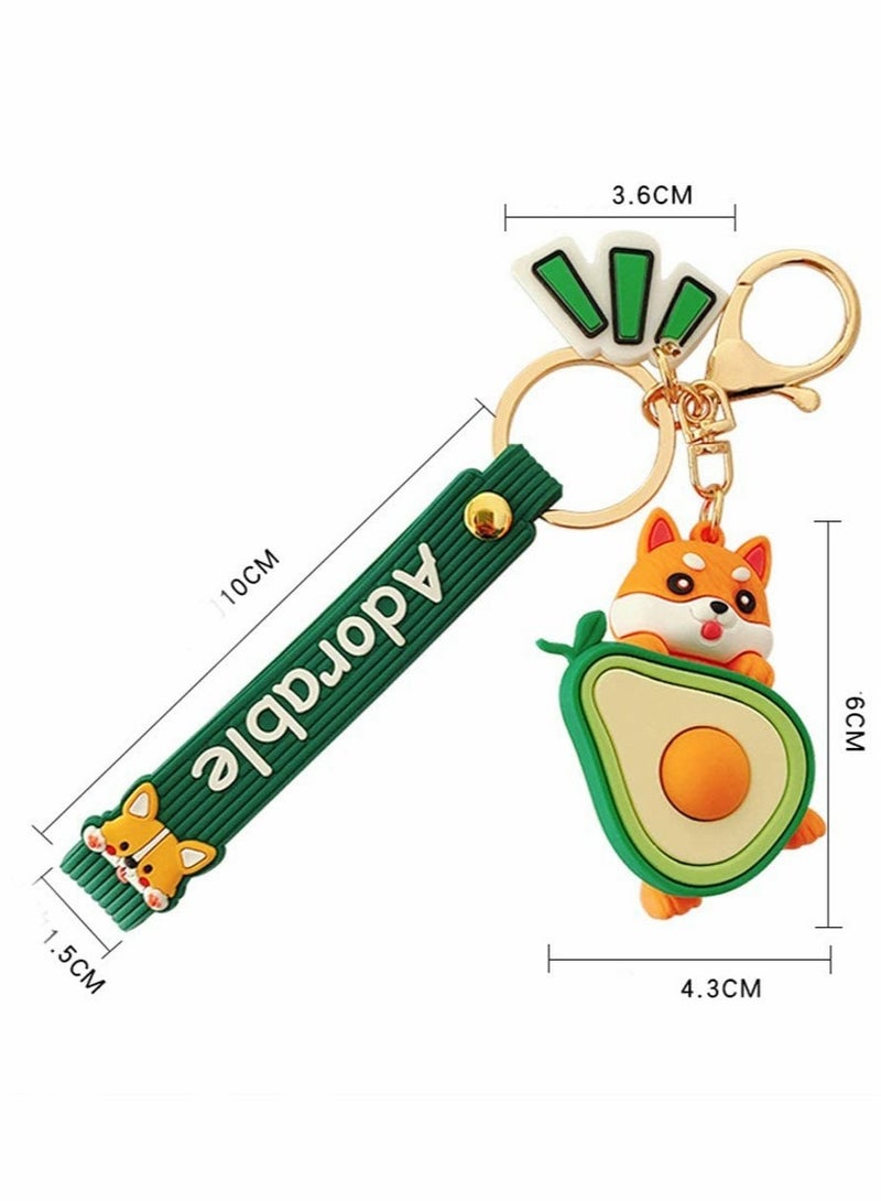 SOLARAE 4 PCS Watermelon Avocado Cartoon Corgi Dog Keychains, Shiba Inu Keyrings, Bag Decoration, Door Key Ornaments, Fashion Jewelry(Avocado&Watermelon,Multicolor) - Image 4