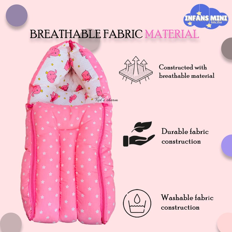 Infans Mini سرير أطفال قطن مصغر على شكل فيل 3 في 1 - حقيبة نوم مطبوعة للأطفال - سرير أطفال - محمول للرضع للجنسين سهل الحمل، خفيف الوزن للمواليد من 4-8 أشهر (وردي) - Image 5