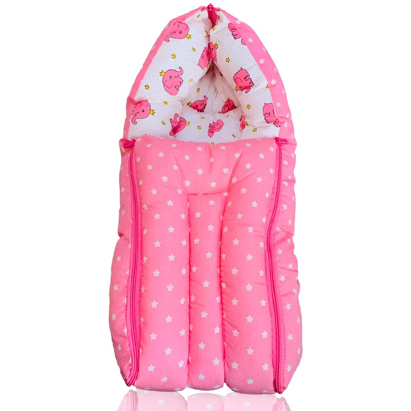 Infans Mini سرير أطفال قطن مصغر على شكل فيل 3 في 1 - حقيبة نوم مطبوعة للأطفال - سرير أطفال - محمول للرضع للجنسين سهل الحمل، خفيف الوزن للمواليد من 4-8 أشهر (وردي) - Image 1