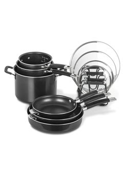 Cuisinart Non - Stick Nesting Cookware Set - 11 Pieces Inclusds Saucepan, Saute Pan, Stock Pot, and Skillets Black  - Image 1