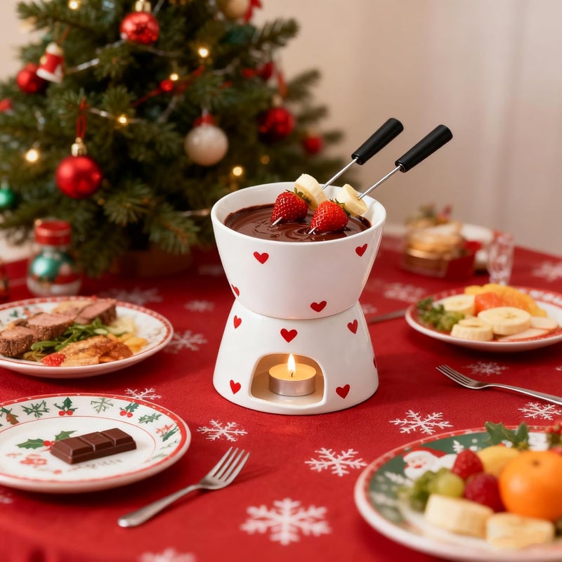 YumiPLUS Sweet Cheese Fondue Cup with 2 Dipping Forks, White Ceramic Chocolate Melting Cup Set,Cute Butter Warmer for Seafood,Unique Chocolate Melter for Dating/Anniversary/Gift/Christmas (White Love) - Image 5