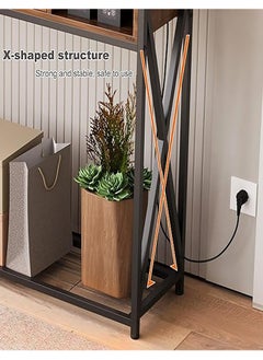 AGD Console Entryway Table with Charging Station, Side Table, Contemporary Coffee Corner with Storage Shelf and Power Outlet, Sofa Table for Entryway and Living Room, Brown  - Image 5