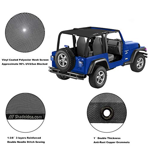 Shadeidea Sun Shade for Jeep Wrangler TJ 1997-2006 Sunshade Top Front+Rear-Black Mesh Screen Cover UV Blocker with Grab Bag Storage Pouch-10 Years Warranty - Image 2