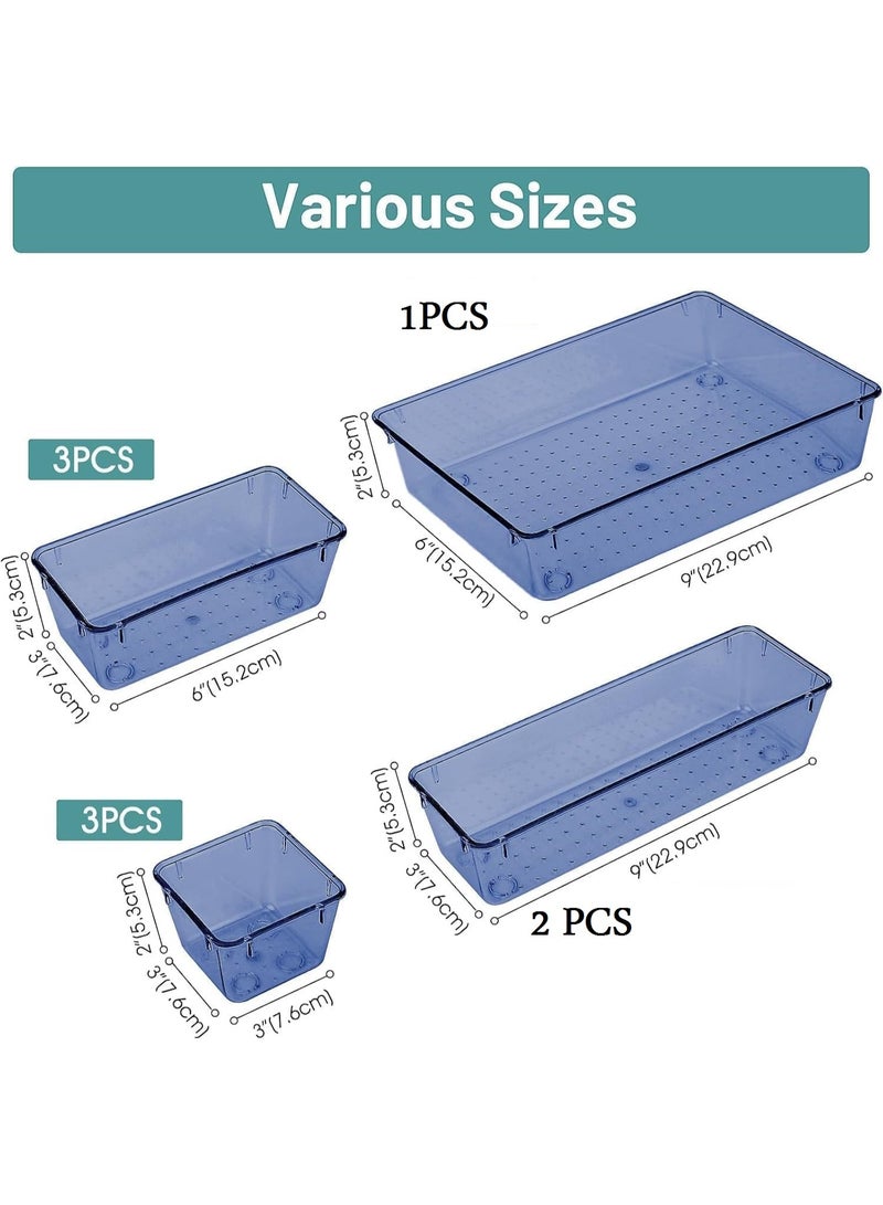 Set of 9 clear plastic drawer organizers, multi-size, organize drawers in bathroom, makeup, jewelry, kitchen and office. - Image 3