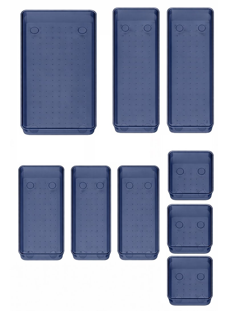 Set of 9 clear plastic drawer organizers, multi-size, organize drawers in bathroom, makeup, jewelry, kitchen and office. - Image 1