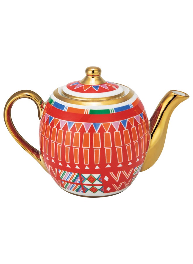 طقم ابريق شاي بورسلين، احمر، طقم 9 قطع - Image 2
