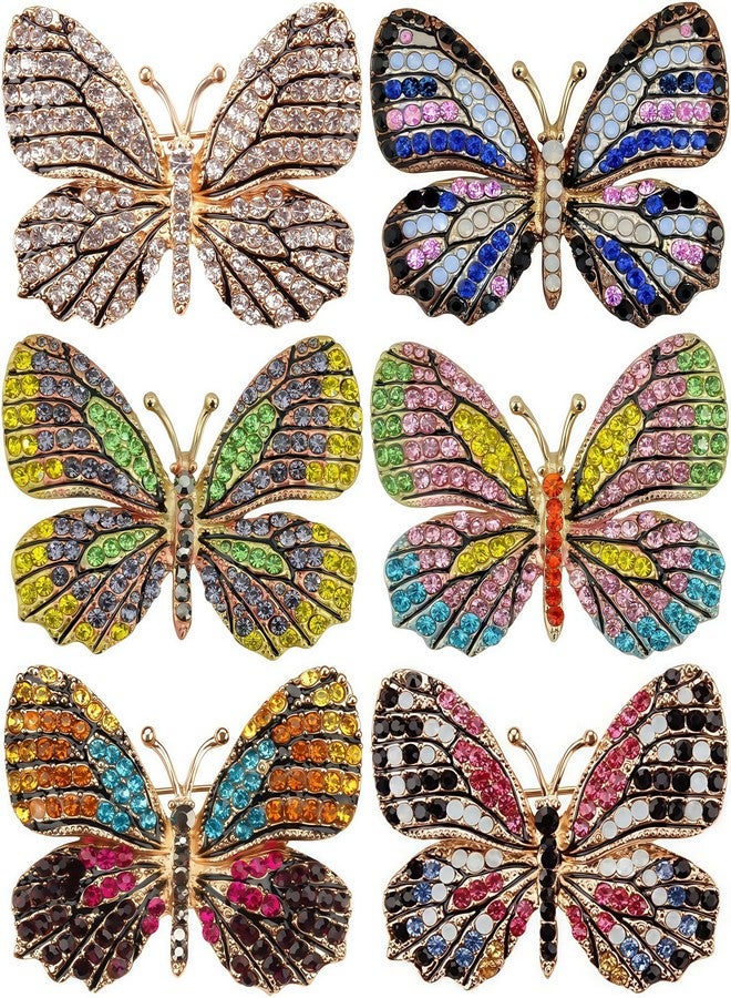 Axmerdal 6Pcs Multicolor butterfly brooch pins for women Gorgeous fashion Ladies butterflies brooches Lapel pins set Crystal Rhinestone for Bride Prom Bridal - Image 1