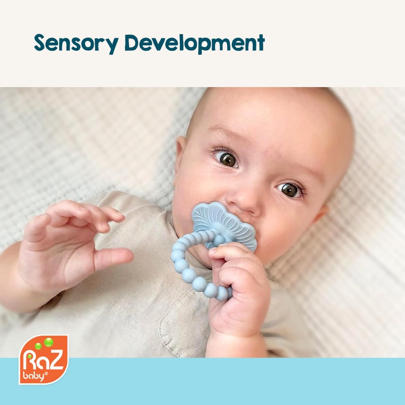 RaZbaby RaZberry Plus Baby Teether â€“ Easy-to-Hold Toy for Front & Back Teething Relief, BerryBumps Texture for Sensory Development, Soothes Sore Gums, BPA-Free, Great Gift for Babies 3M+ â€“ Blue - Image 3