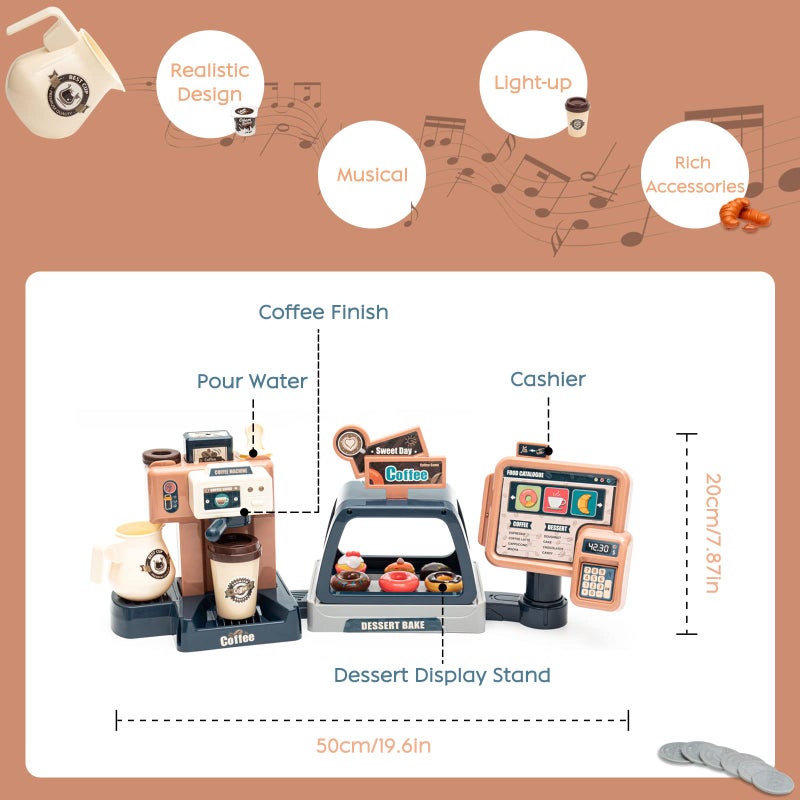 Jomifin Pretend Role Play Toy Coffee Shop for Boys and Girls with Coffee Maker Machine and Fake Donuts 41Pcs (Classic Edition) - Image 4