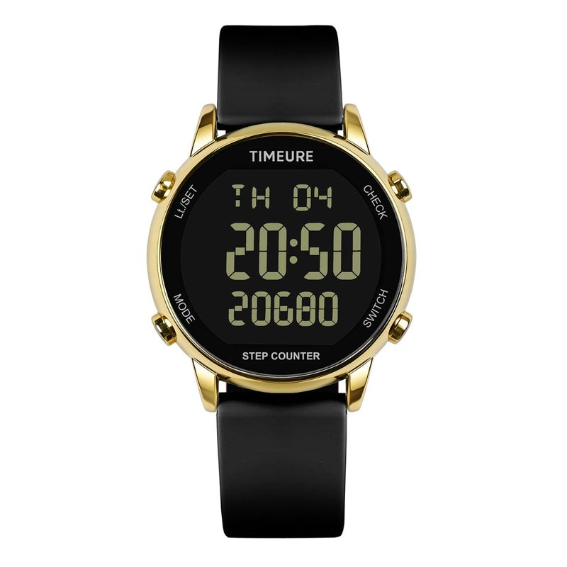 TIMEURE Pedometer Watch for Women, Step Counter for Walking No App/Phone Required Step Counter, Waterproof Calorie Tracker, Distance Tracking, Alarm, Large Digital Display, TU-2509 (Gold Black) - Image 1