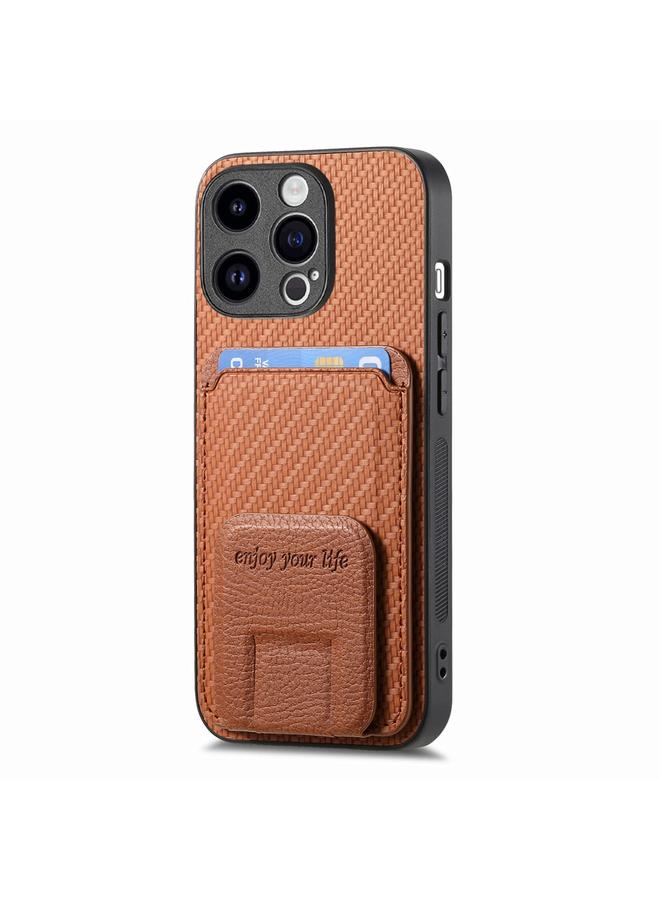 S-TOP Case For iPhone 13 Pro Max Carbon Fiber Card Bag Fold Stand Phone Case - Image 2