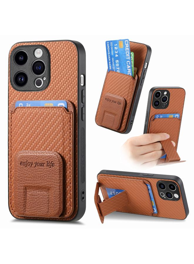 S-TOP Case For iPhone 13 Pro Max Carbon Fiber Card Bag Fold Stand Phone Case - Image 1