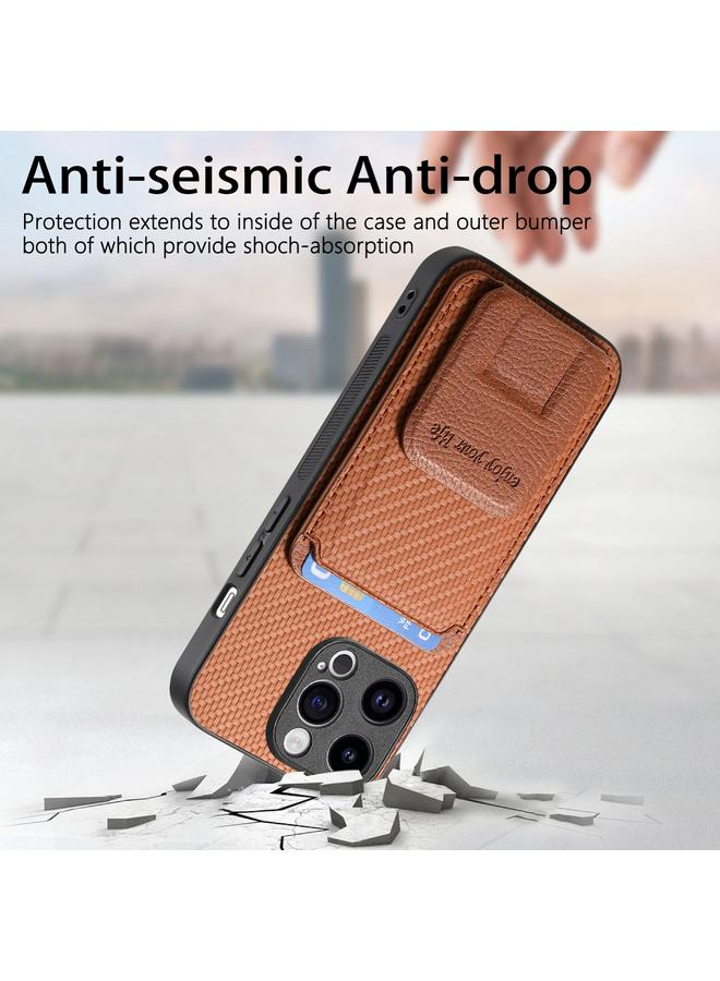 S-TOP Case For iPhone 13 Pro Max Carbon Fiber Card Bag Fold Stand Phone Case - Image 3