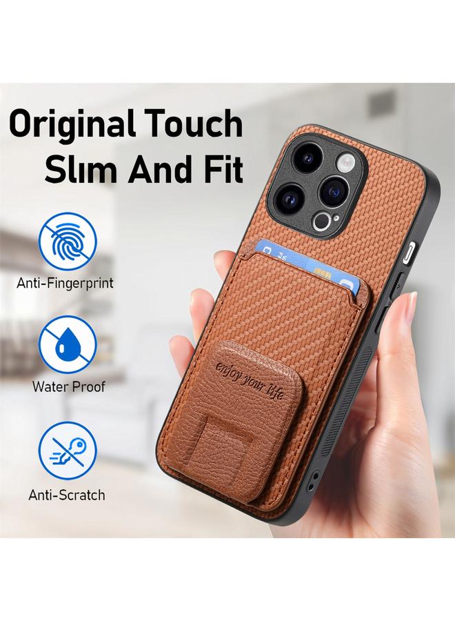 S-TOP Case For iPhone 13 Pro Max Carbon Fiber Card Bag Fold Stand Phone Case - Image 5