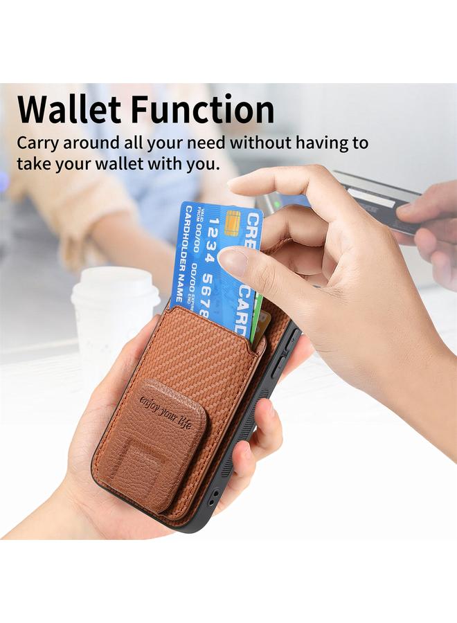 S-TOP Case For iPhone 13 Pro Max Carbon Fiber Card Bag Fold Stand Phone Case - Image 4