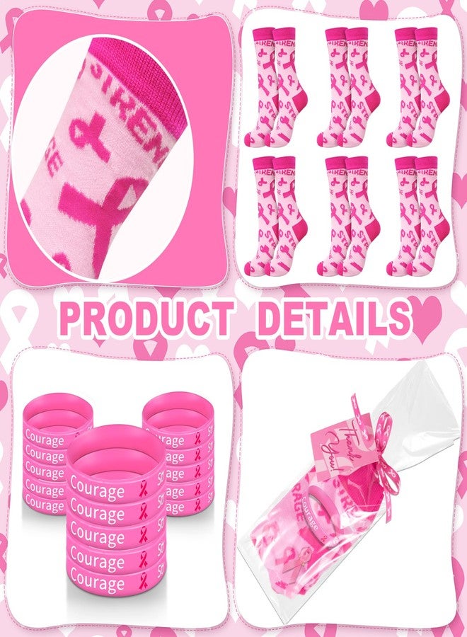 Demonwer 15 Sets Breast Cancer Awareness Accessories Gifts Set Pink Ribbon Pins Socks Bracelets Thank You Card for Women Nurse Breast Cancer Charity Event Survivor Campaign Party Supplies - Image 3