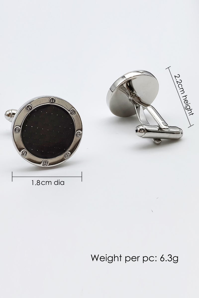 Round Diamond Grid Pattern Cufflinks, 2 PCS in One Set Alloy Material Jewelry Specially Design for Men's Shirt Wedding Business Gift with Delicate Package Box  - Image 2
