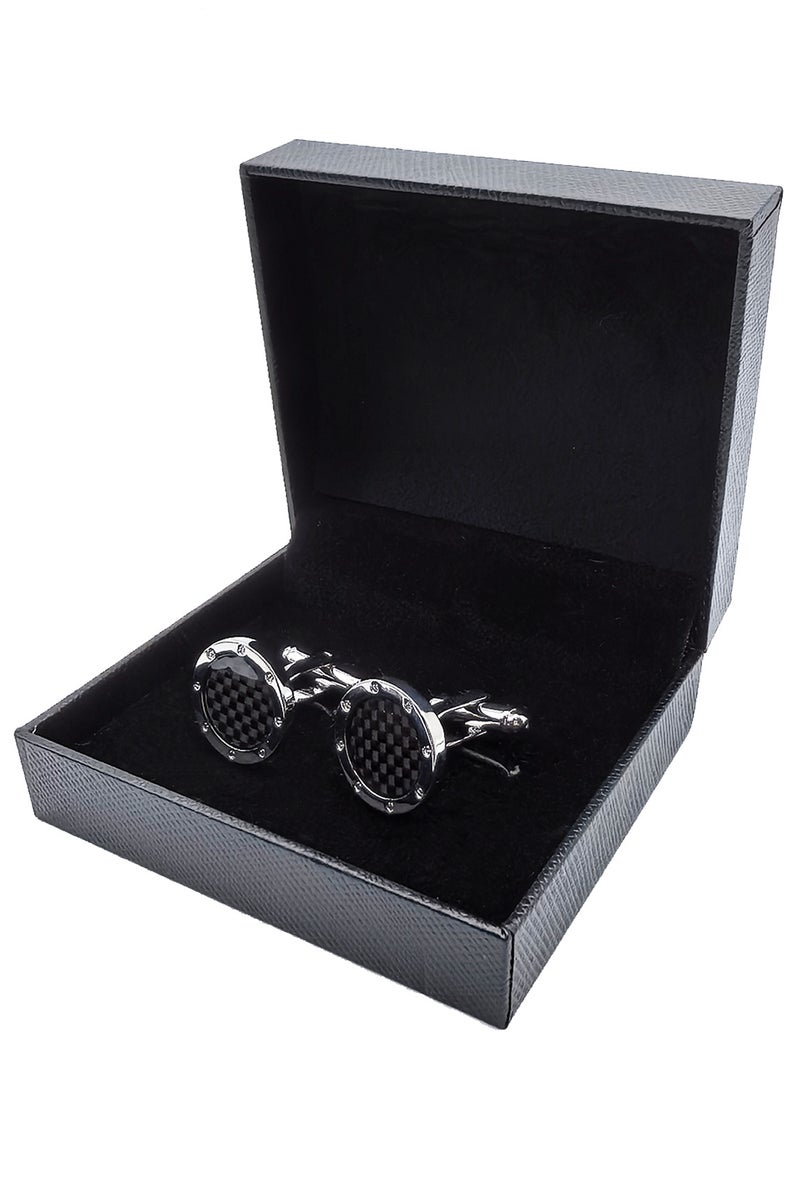 Round Diamond Grid Pattern Cufflinks, 2 PCS in One Set Alloy Material Jewelry Specially Design for Men's Shirt Wedding Business Gift with Delicate Package Box  - Image 5