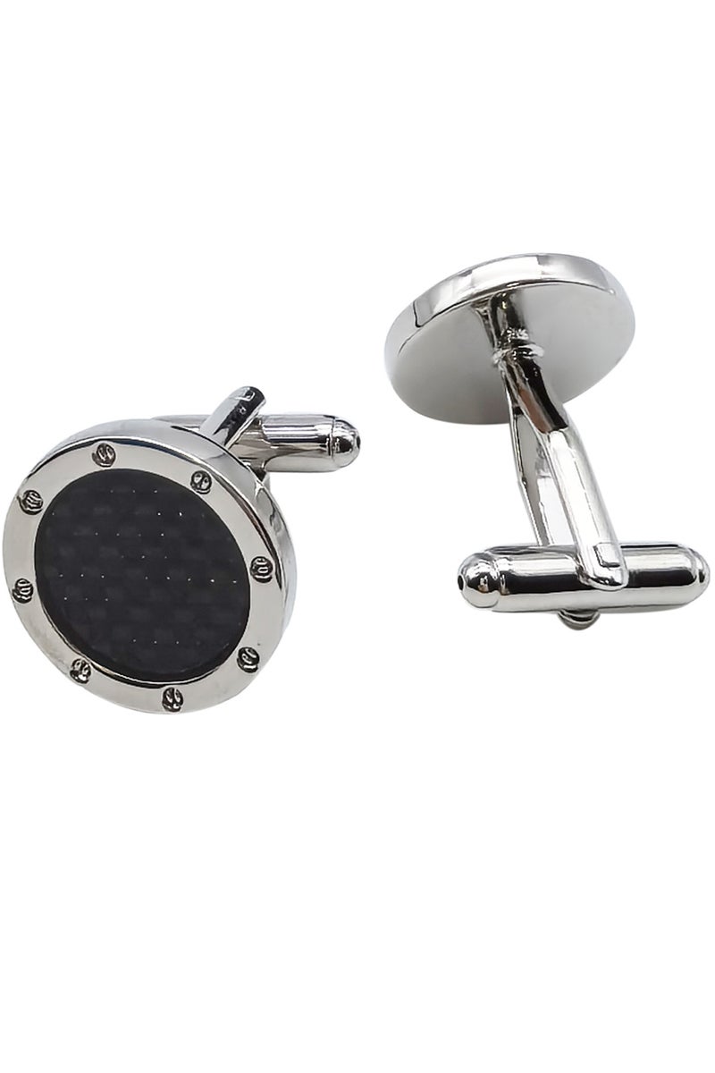 Round Diamond Grid Pattern Cufflinks, 2 PCS in One Set Alloy Material Jewelry Specially Design for Men's Shirt Wedding Business Gift with Delicate Package Box  - Image 1