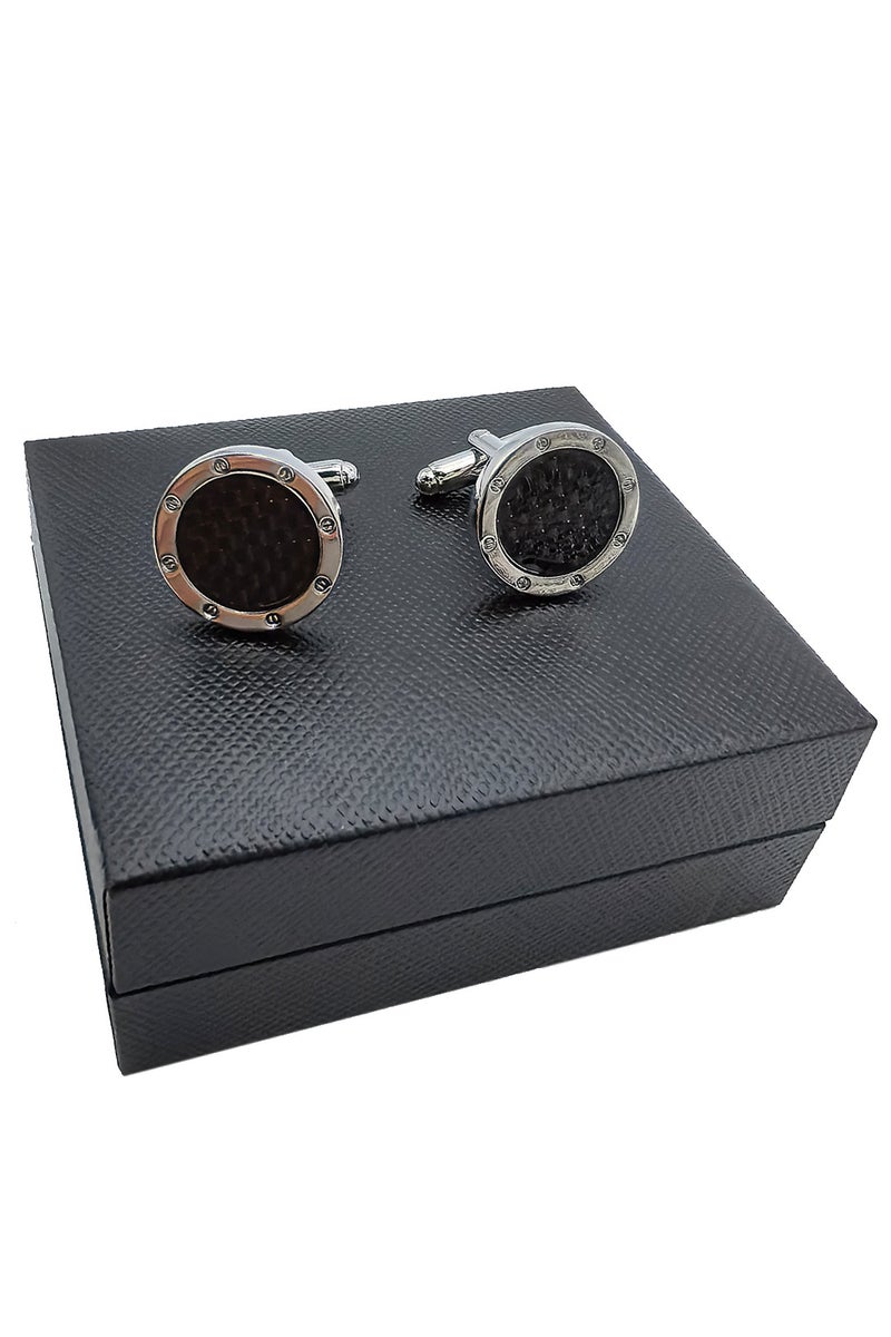 Round Diamond Grid Pattern Cufflinks, 2 PCS in One Set Alloy Material Jewelry Specially Design for Men's Shirt Wedding Business Gift with Delicate Package Box  - Image 3
