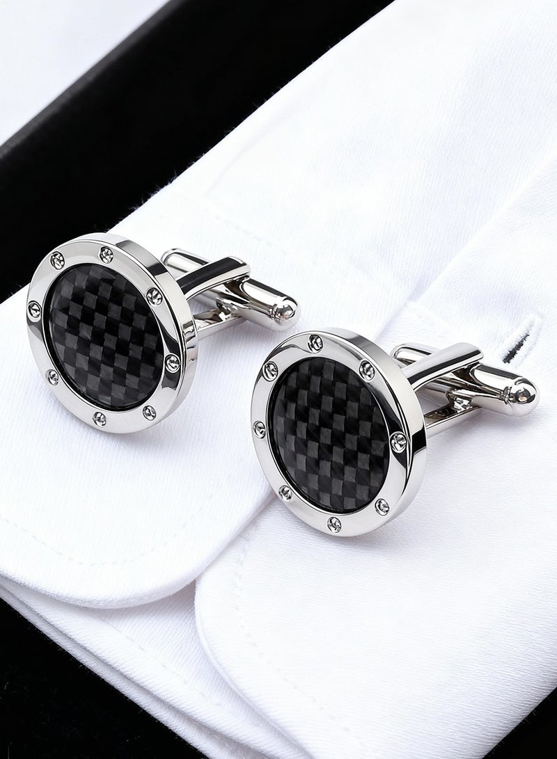 أزرار العنق، أزرار العنق ذات نمط الشبكة الماسية المستديرة، مكونة من قطعتين في مجموعة واحدة، مصنوعة من النحاس، مجوهرات مصممة خصيصًا لقمصان الرجال، هدية زفاف أو عمل مع علبة تغليف أنيقة. - Image 1