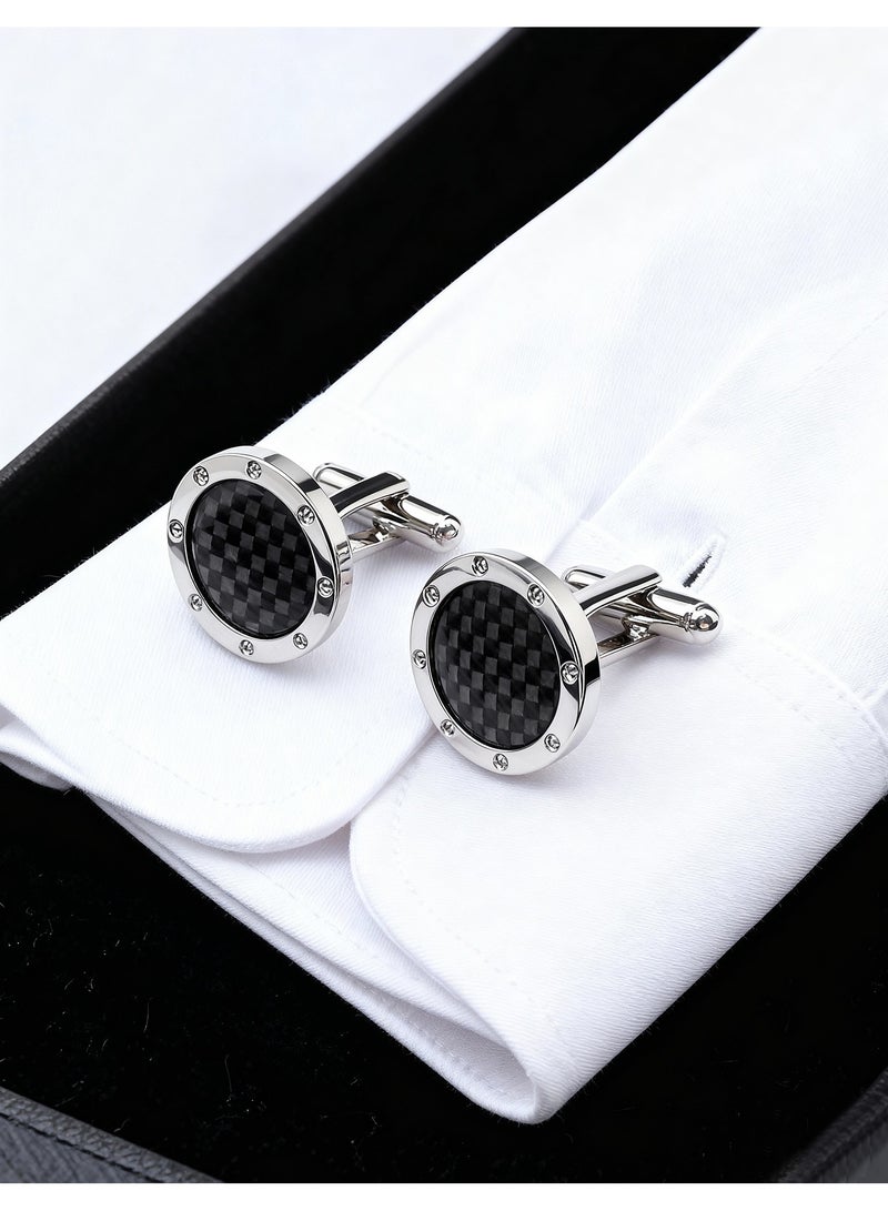 أزرار العنق، أزرار العنق ذات نمط الشبكة الماسية المستديرة، مكونة من قطعتين في مجموعة واحدة، مصنوعة من النحاس، مجوهرات مصممة خصيصًا لقمصان الرجال، هدية زفاف أو عمل مع علبة تغليف أنيقة. - Image 2