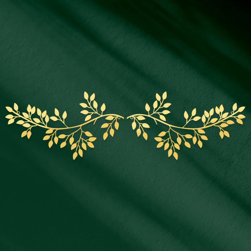 Hotop Hotop 2 Pieces Metal Tree Leaf Wall Decor Vine Olive Branch Leaf Wall Art Wrought Iron Scroll Sculptures Above the Bed Living Room Outdoor Decoration GoldClassic Style 