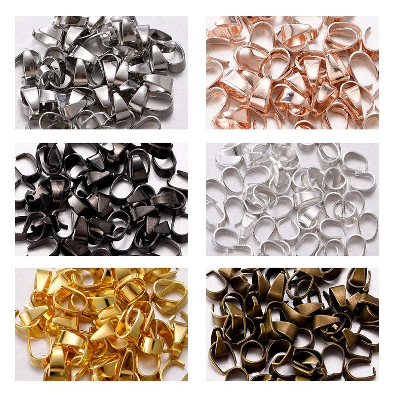 Weyuley 300pcs Mixed Metal Pinch Clip Clasp Bail Finish Necklace Clasps Pendant Clasps Claw Bail,Hook Pendant Connectors Clasps forJewelry DIY Craft Making 6mmx9mm (A573) - Image 1