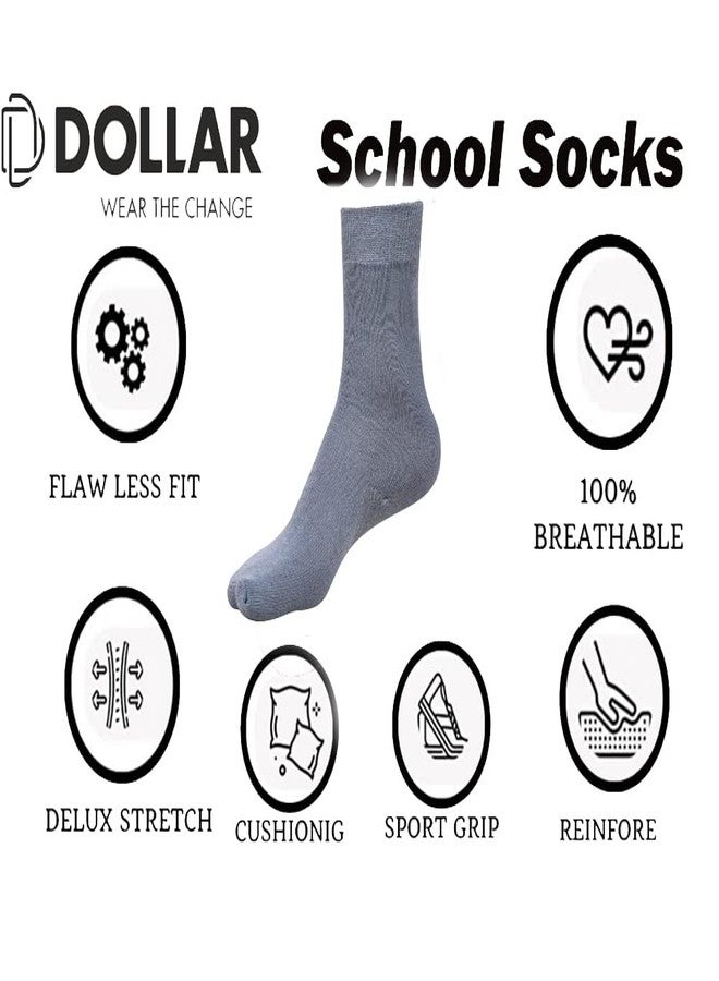 Dollar Full-Length Cotton Spandex School Socks for Girls & Boys | Unisex Socks for Uniform | Regular Plain Free Size | (Pack of 5) - Gray | - Image 5