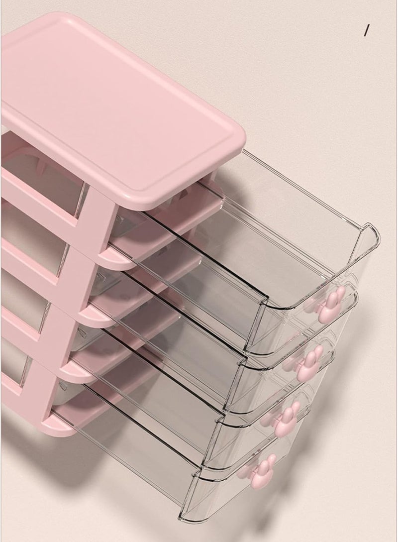 Desk Storage Box, Multi Tier Transparent Plastic Large Capacity Small Drawer Organizer for Book Pen Office, with Super Cute Bunny Shaped Handle (Pink) - Image 5