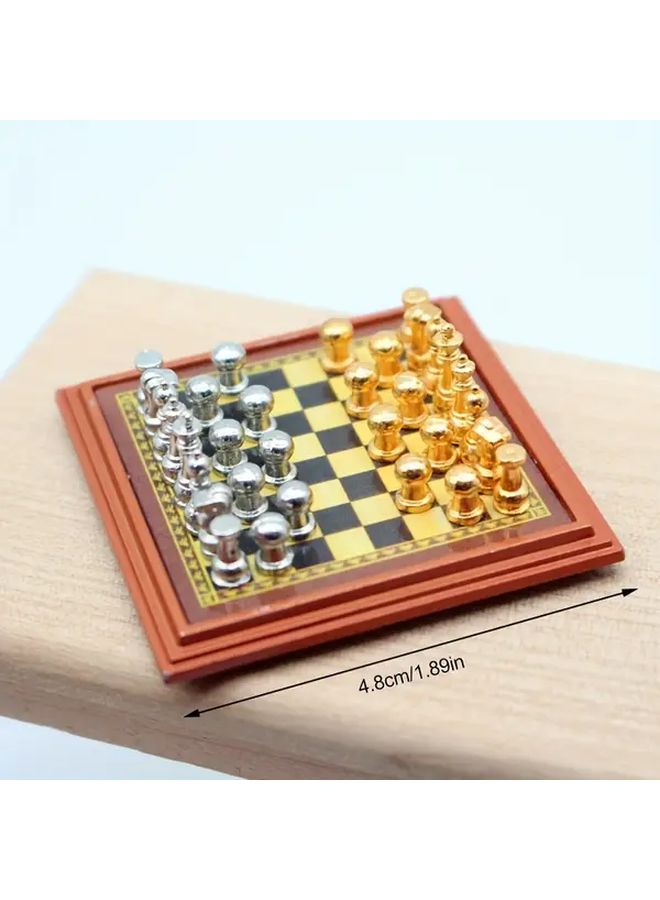 1 12 Miniature Chess Set Metal Board Table Vintage Home Decor Display - Image 2
