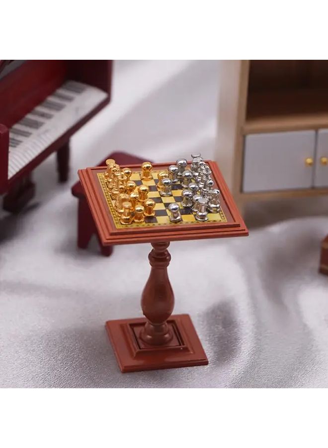 1 12 Miniature Chess Set Metal Board Table Vintage Home Decor Display - Image 1
