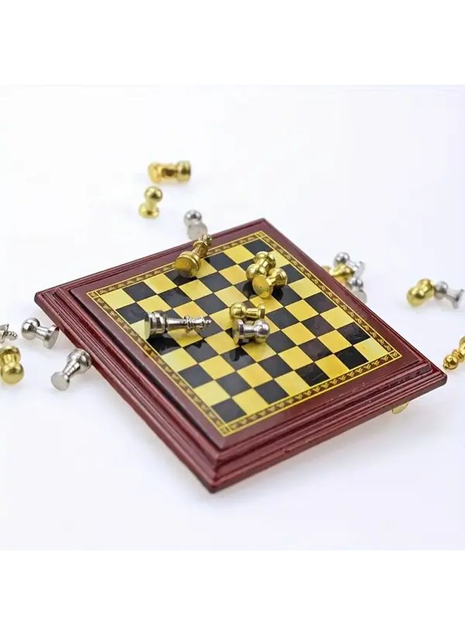 1 12 Miniature Chess Set Metal Board Table Vintage Home Decor Display - Image 5