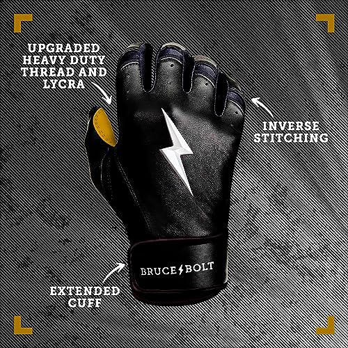 BRUCE BOLT Original Series Short Cuff Black Batting Glove - Black Youth Medium - Image 2