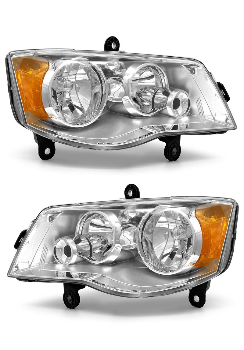 AXLAHA Compatible with 20112020 Dodge Grand Caravan Headlights Assembly for 1120 Dodge Grand Caravan 0816 Chrysler Town Country Factory Style Chrome Housing with Amber Reflector Replacement Pair