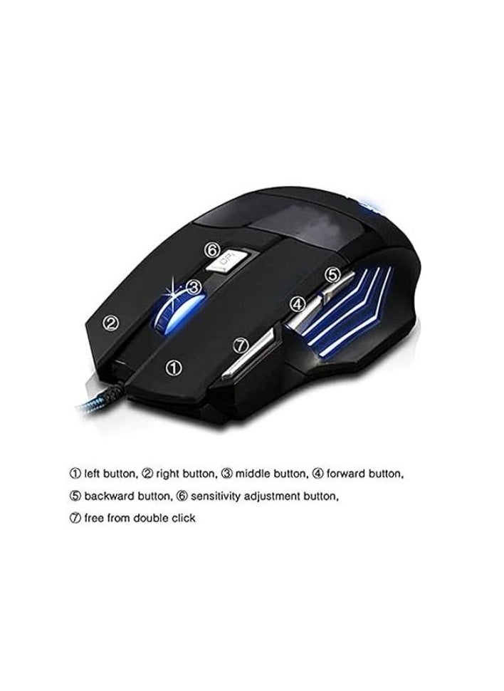 Grand - Gaming Mouse Colorful Lightning With 7 Button And Nylon Braided Wire Elegant Appearance Efficient Gaming Mouse 2400 Dpi For Laptop & For Computer - Black Silver - Image 1