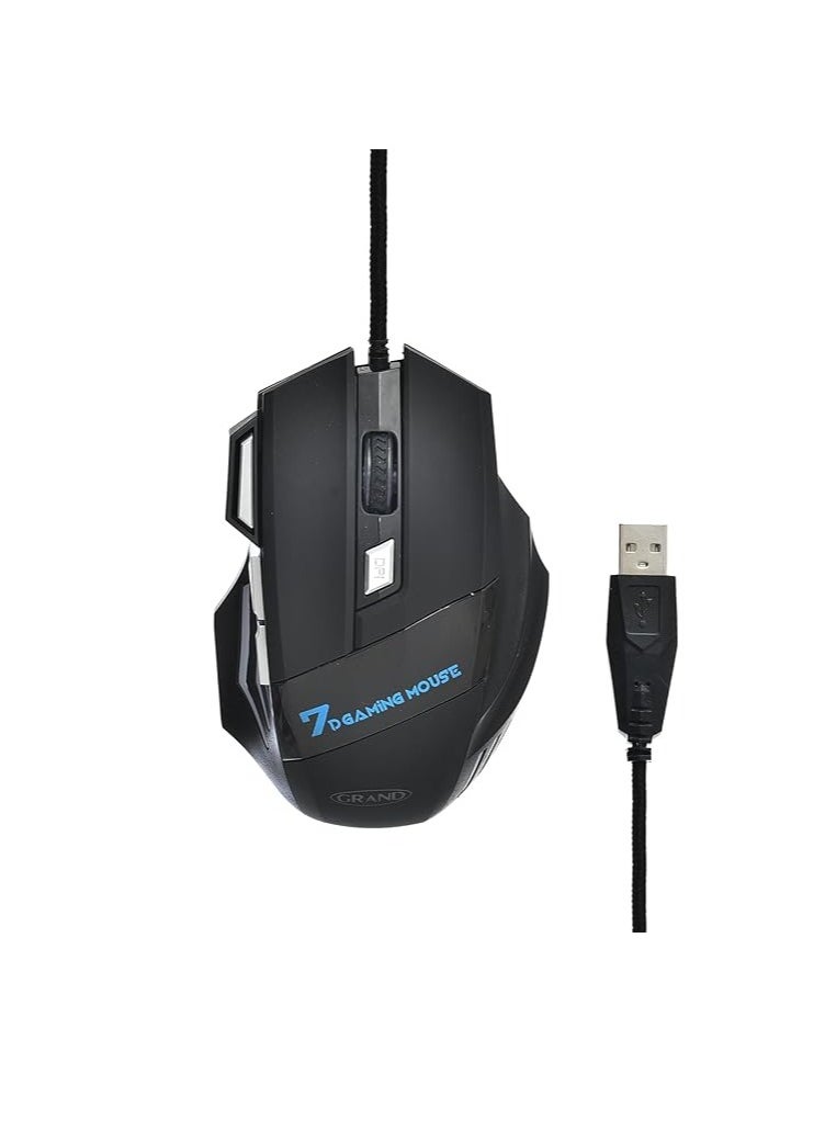 Grand Gaming Mouse Colorful Lightning With 7 Button And Nylon Braided Wire Elegant Appearance Efficient Gaming Mouse 2400 Dpi For Laptop & For Computer - Black Silver  - Image 2